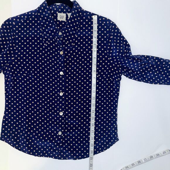 Gap 100% Silk Button Down Top Blouse Navy Blue White Polka Dot Print Women's S - Picture 5 of 8